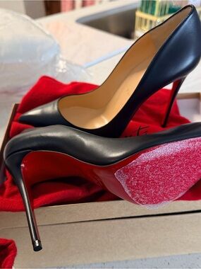 Christian Louboutin Black Leather Stiletto Pumps with Red Soles